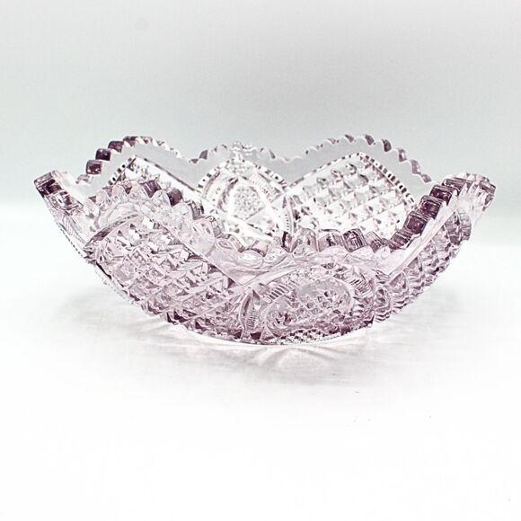 Antique EAPG Amethyst Lavender Glass Bowl Duncan Diamond Pattern Scallop Edge - Picture 1 of 5